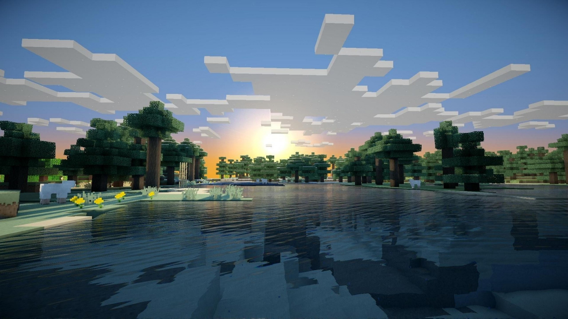 Minecraft, Reflexión, Agua, Arquitectura, Reflejo de la Piscina. Wallpaper in 1920x1080 Resolution