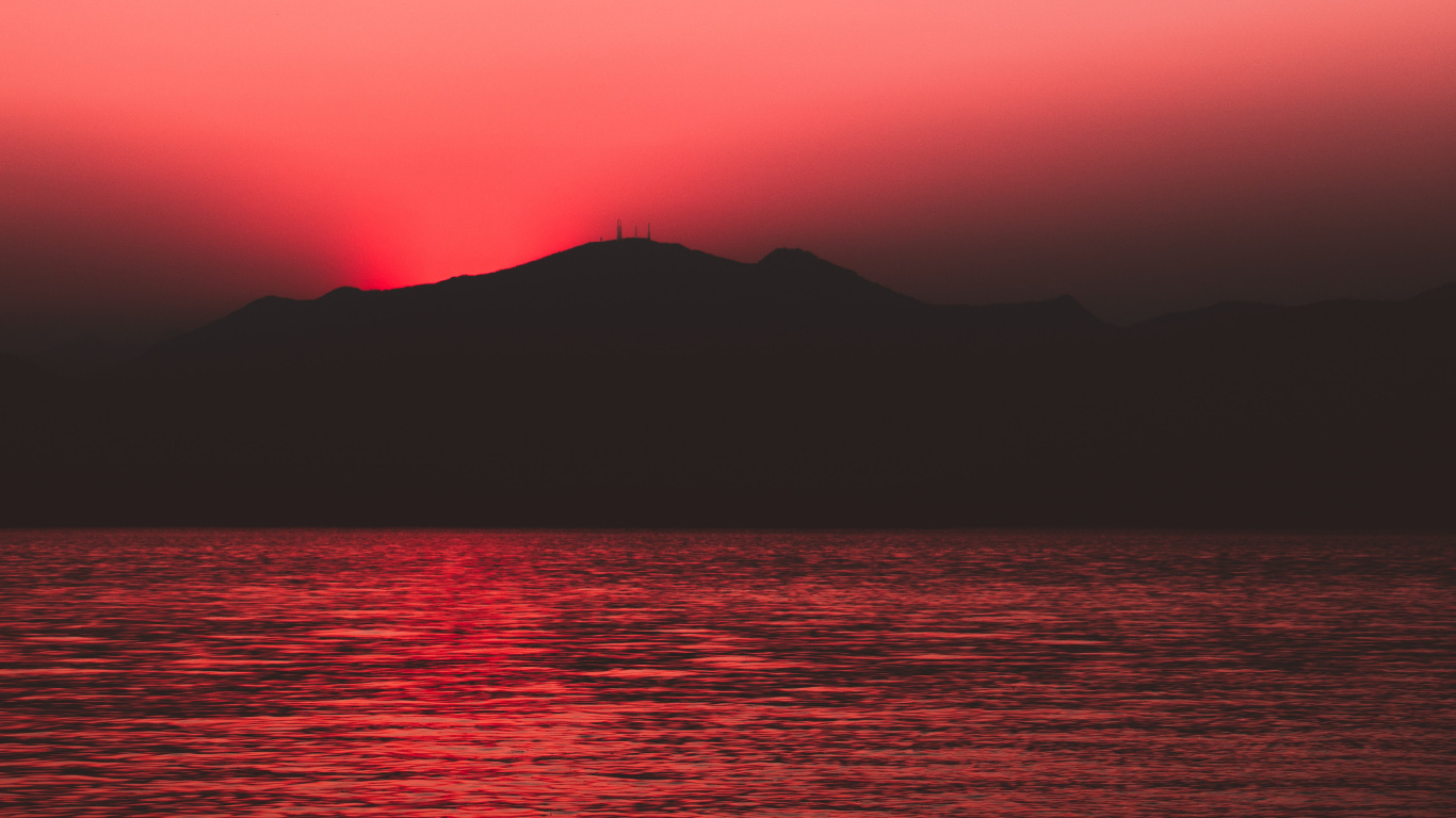 Horizon, Afterglow, Red, Mer, Lever. Wallpaper in 1366x768 Resolution
