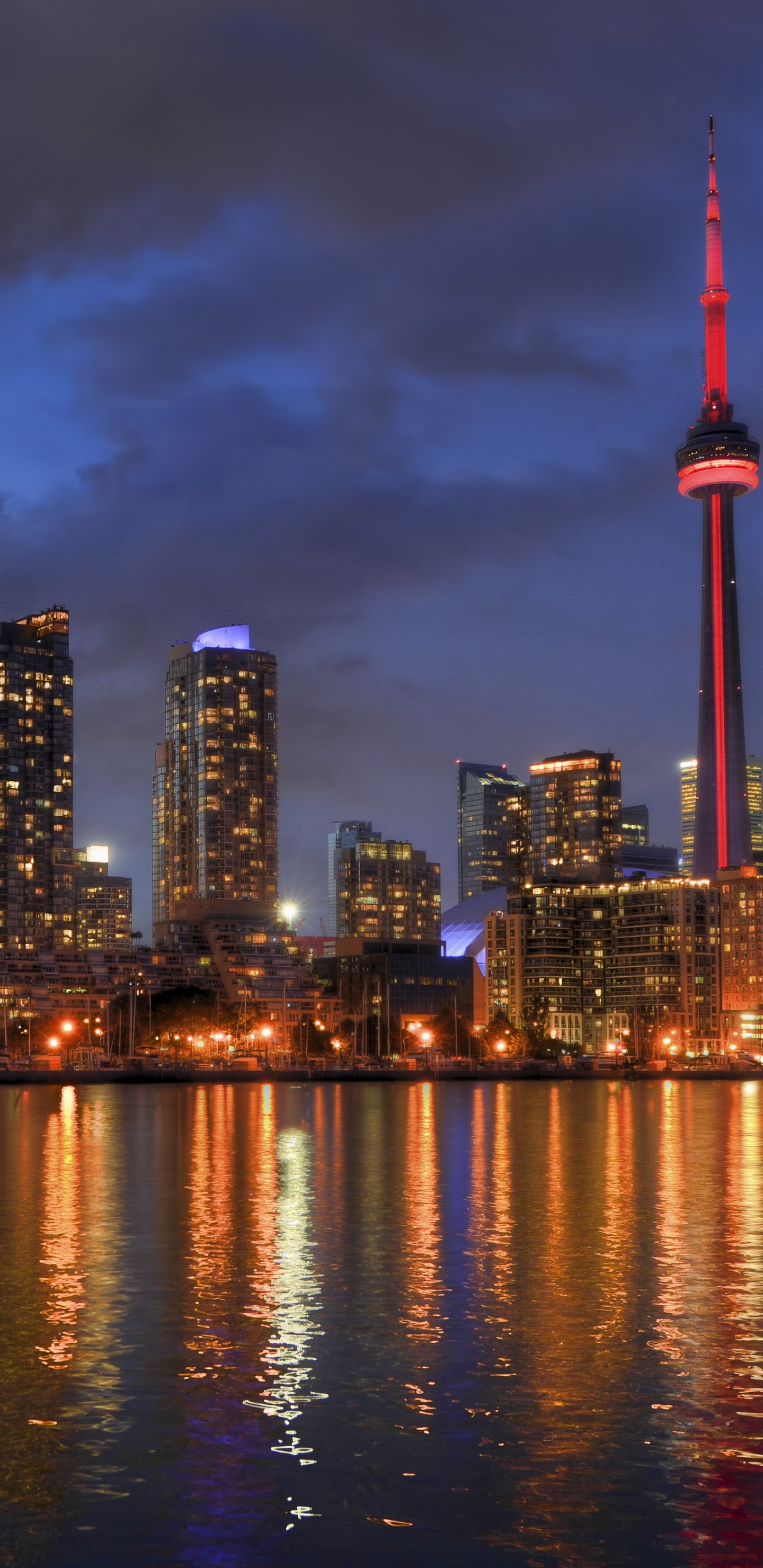 City Skyline Across Body of Water During Night Time. Wallpaper in 1440x2960 Resolution