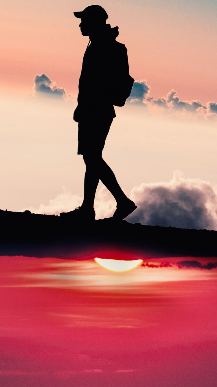 Sonnenuntergang, Silhouette, Wasser, Reflexion, Horizont. Wallpaper in 750x1334 Resolution