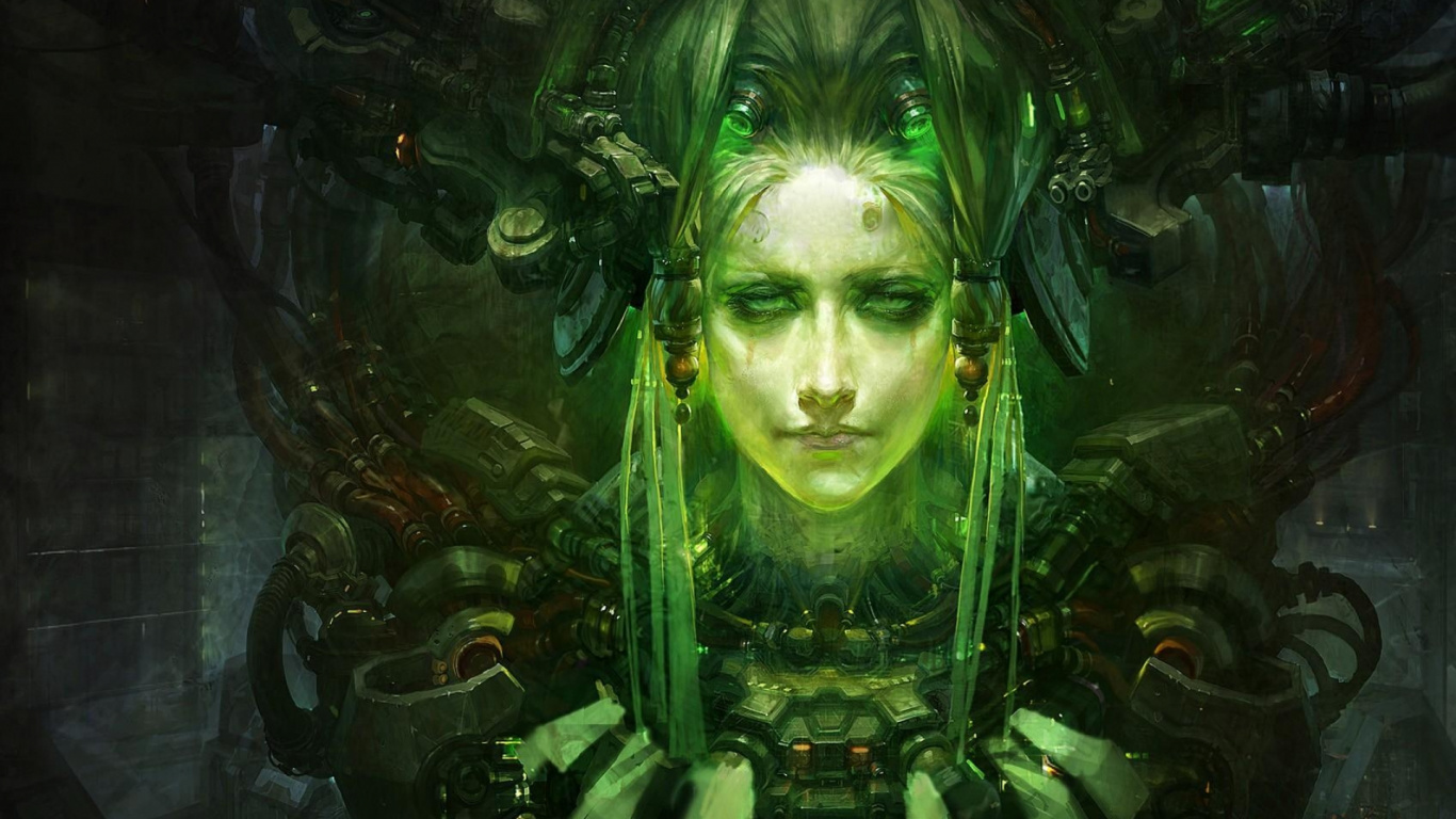 Womans Face With Green Hair Illustration. Wallpaper in 1366x768 Resolution