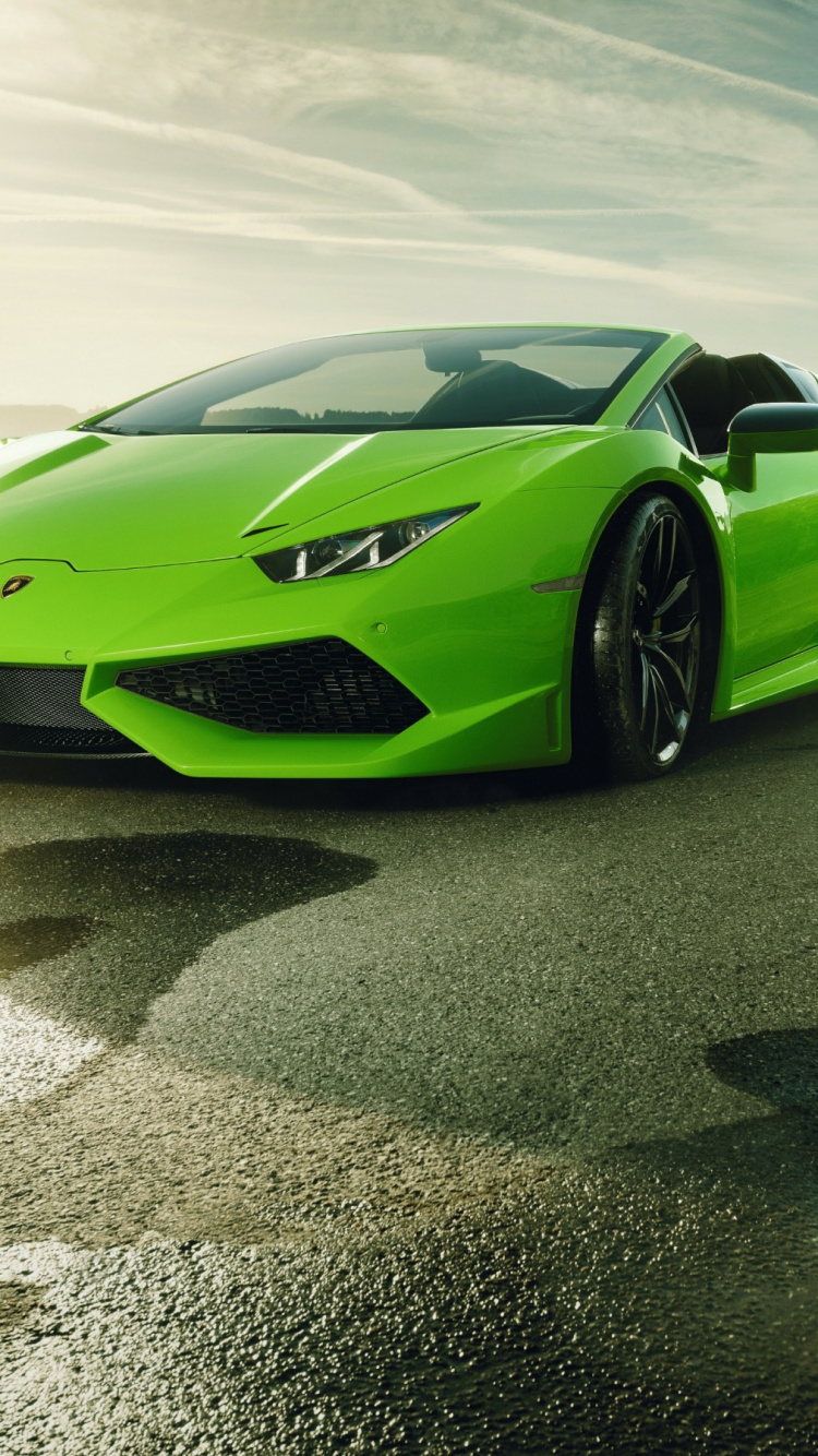 Tagsüber Grüner Lamborghini Aventador Auf Braunem Sand. Wallpaper in 750x1334 Resolution