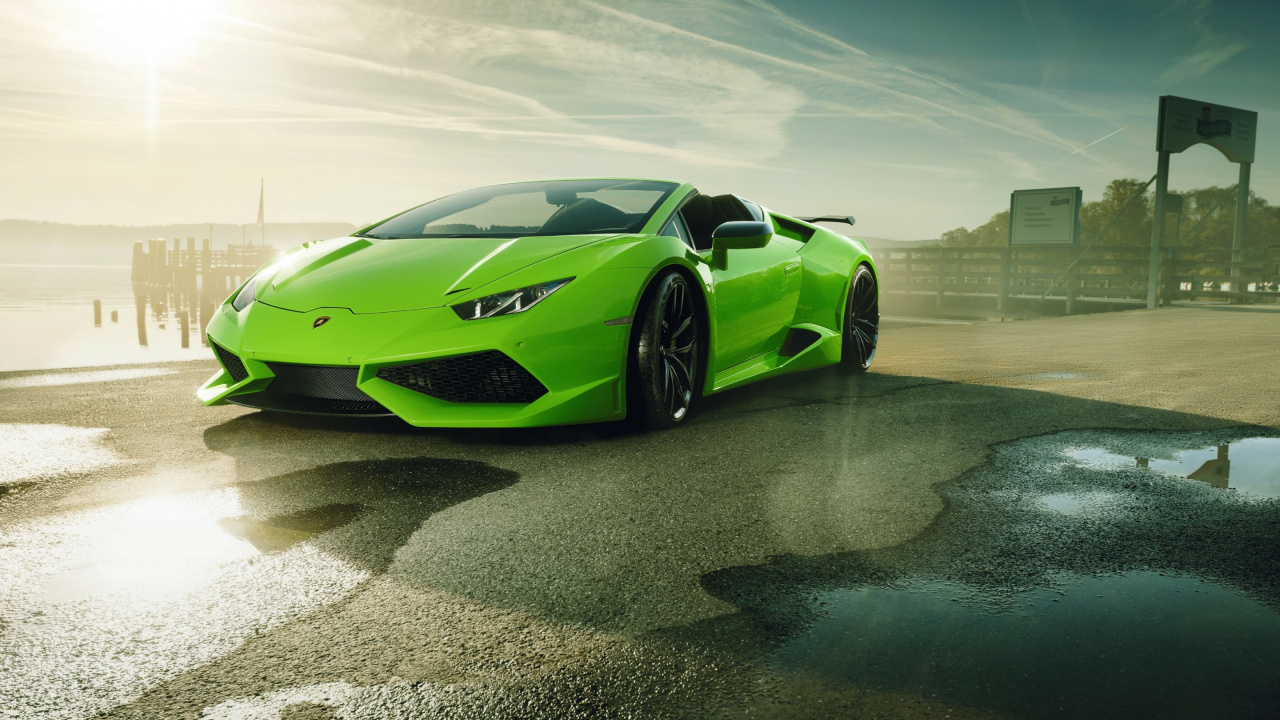 Green Lamborghini Aventador on Brown Sand During Daytime. Wallpaper in 1280x720 Resolution