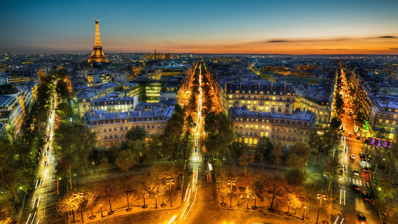 Aerial View of City During Night Time. Wallpaper in 1366x768 Resolution