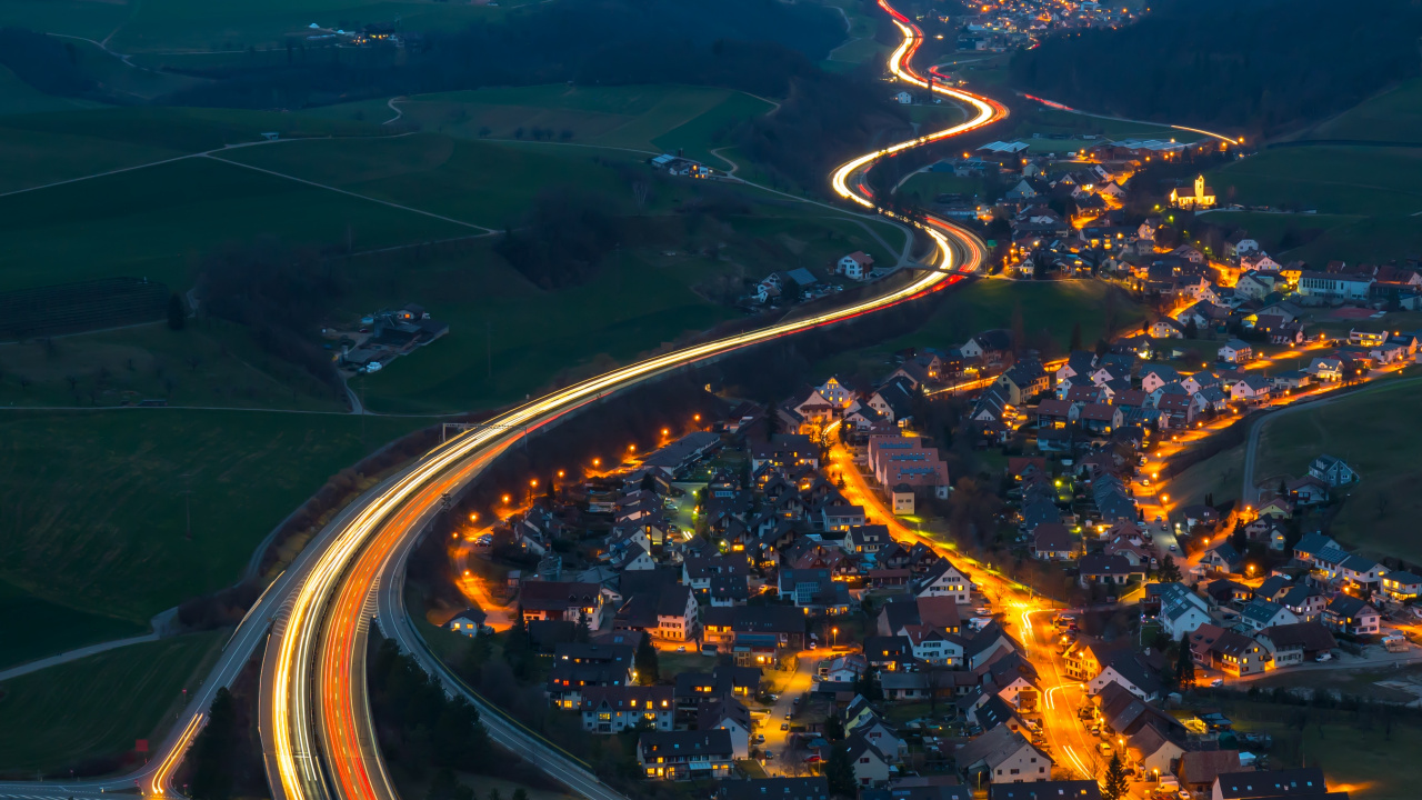 Aerial View of City During Night Time. Wallpaper in 1280x720 Resolution