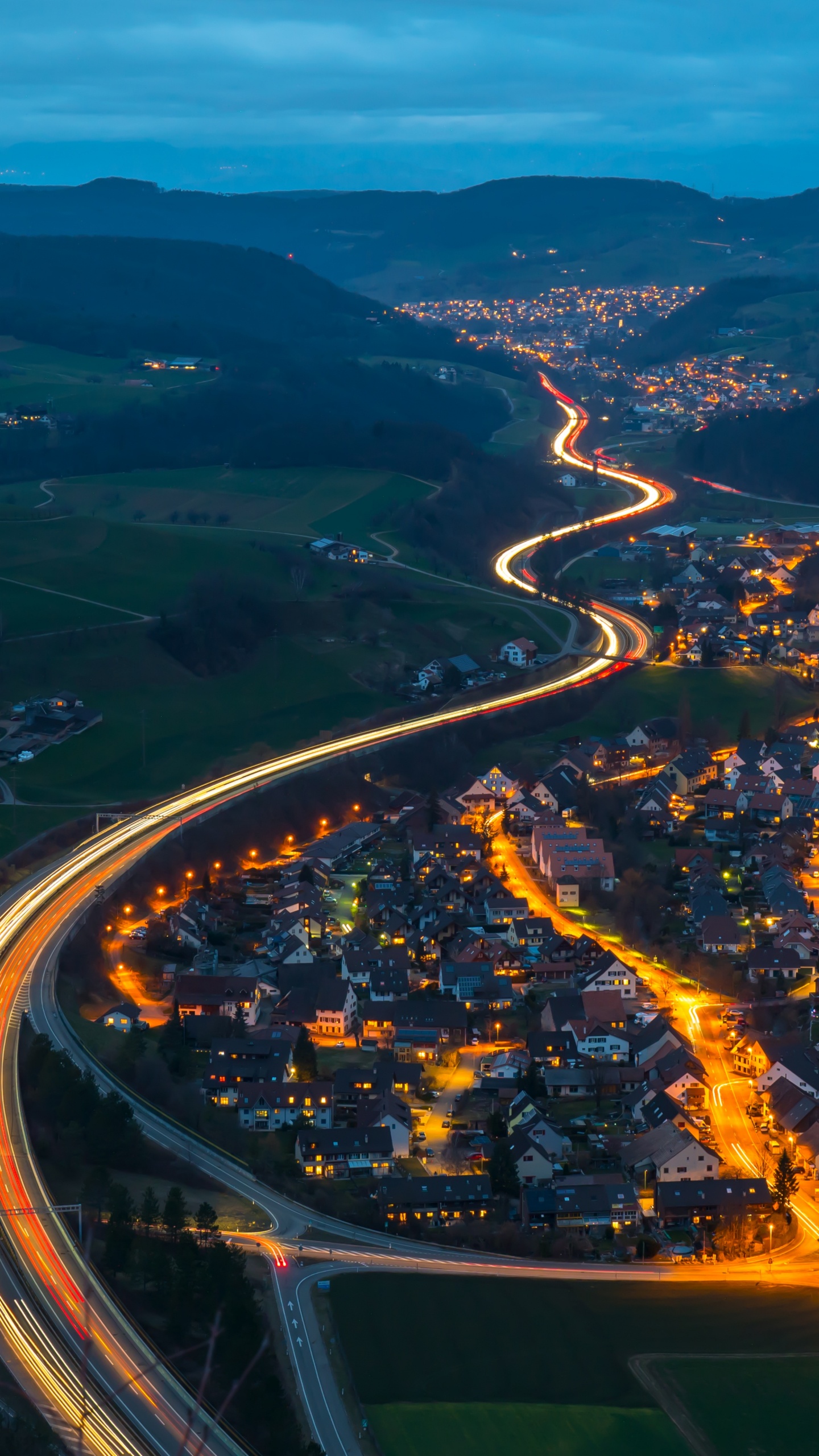 Aerial View of City During Night Time. Wallpaper in 1440x2560 Resolution