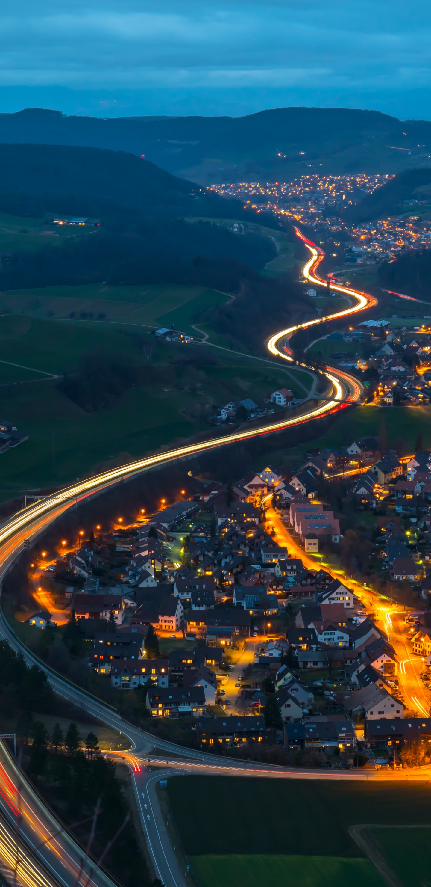 Aerial View of City During Night Time. Wallpaper in 1440x2960 Resolution