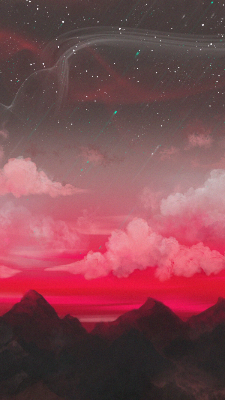 Silhouette Des Berges Unter Weißen Wolken Und Blitzen. Wallpaper in 750x1334 Resolution