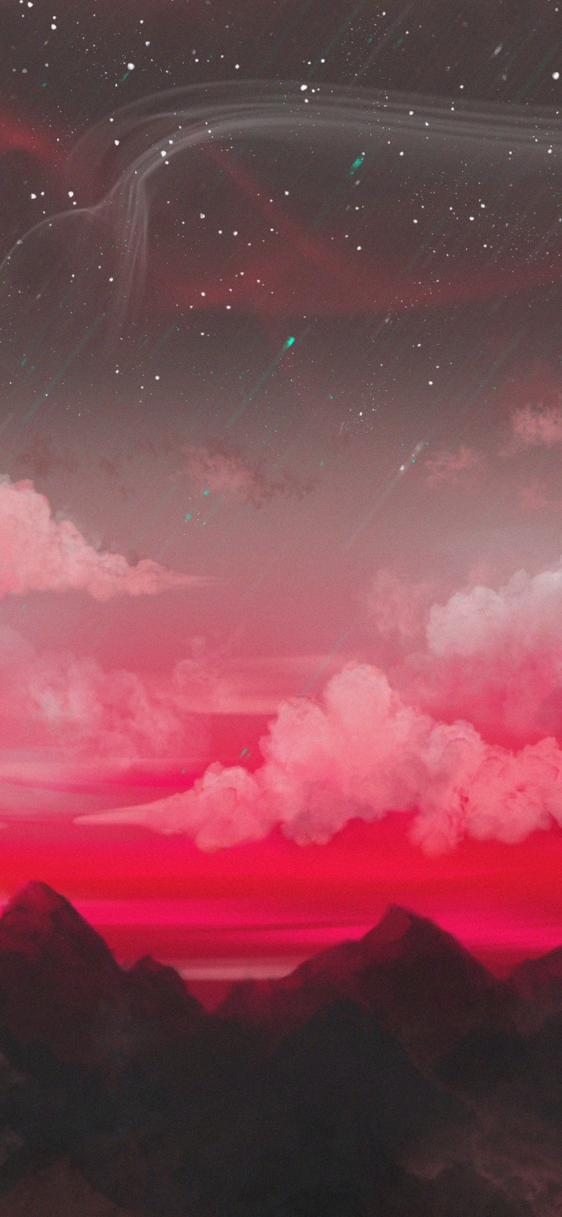 Silueta de Montaña Bajo Nubes Blancas y Relámpagos. Wallpaper in 1125x2436 Resolution