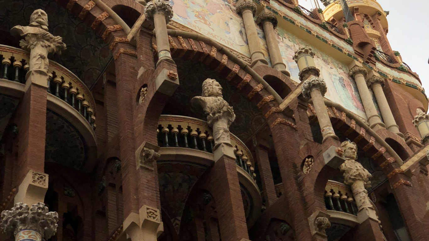 Palau de la Msica Catalana, Park Gell, Gothic Quarter, Modernisme, Facade. Wallpaper in 1366x768 Resolution