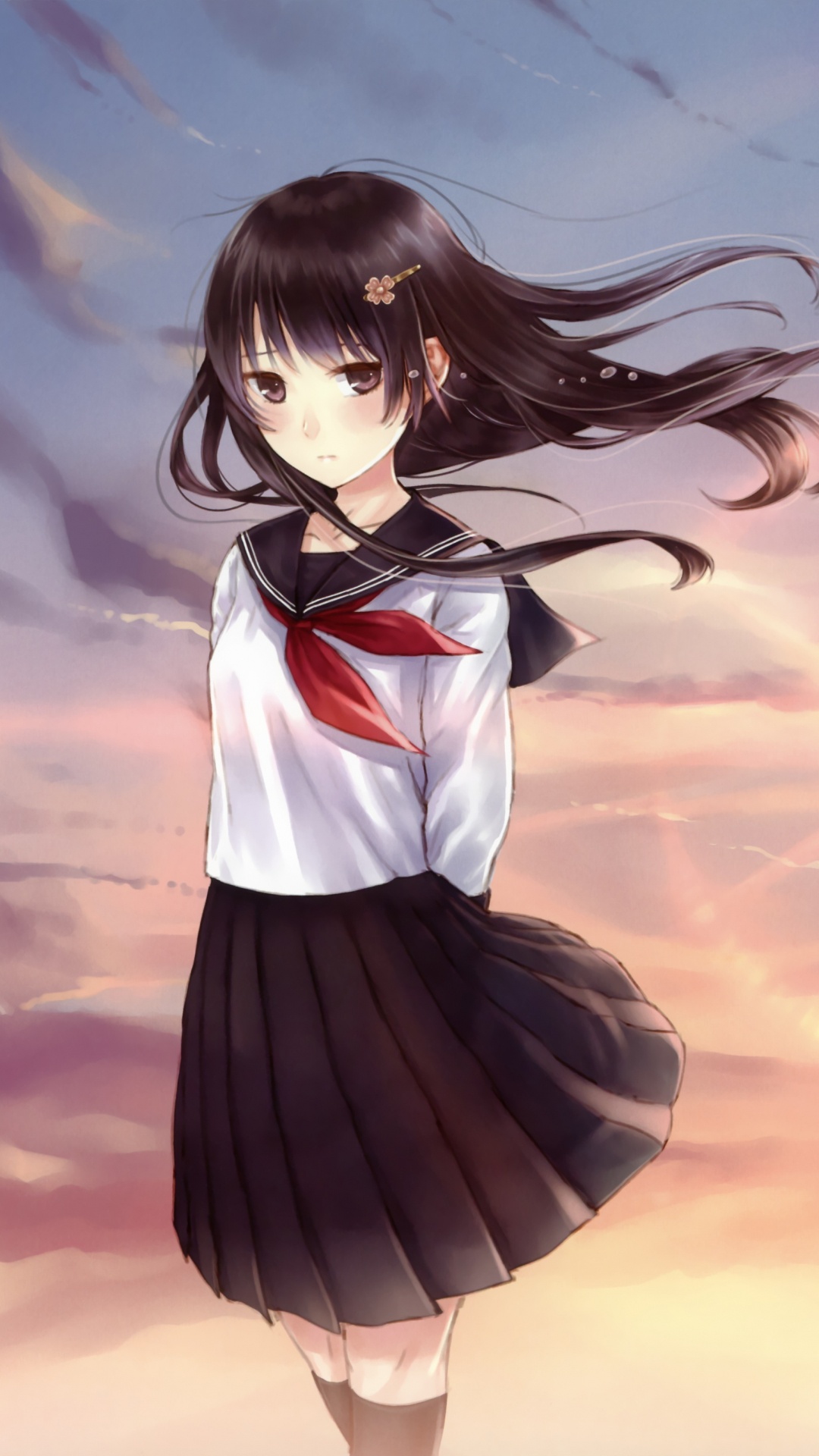 Black Haired Female Anime Character. Wallpaper in 1080x1920 Resolution