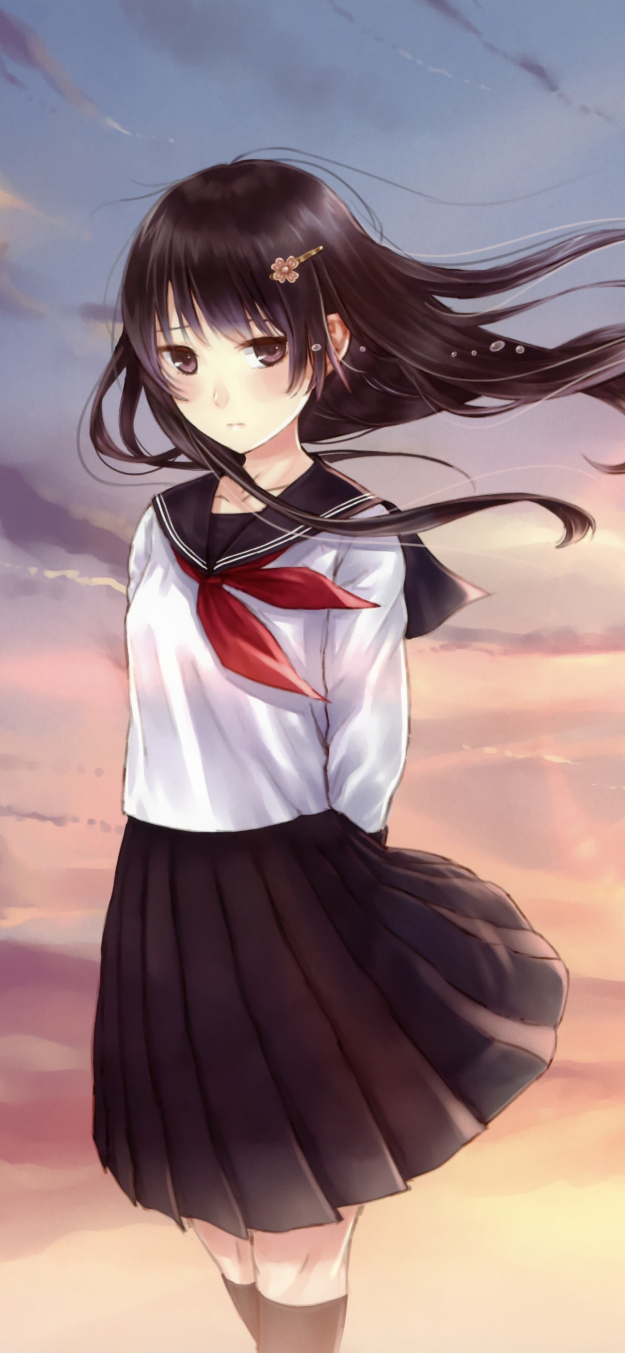 Black Haired Female Anime Character. Wallpaper in 1242x2688 Resolution