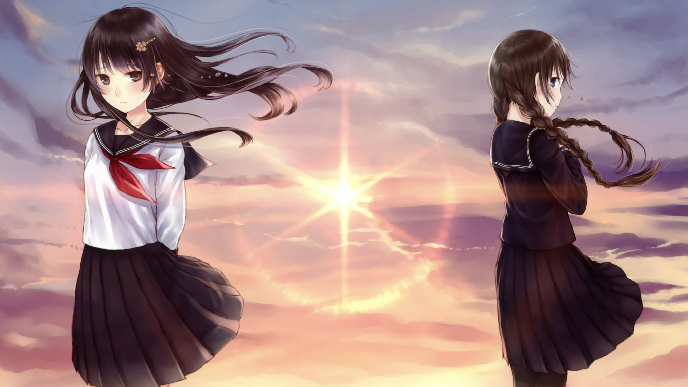 Black Haired Female Anime Character. Wallpaper in 1366x768 Resolution