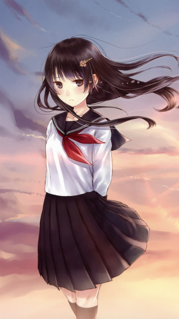 Black Haired Female Anime Character. Wallpaper in 720x1280 Resolution