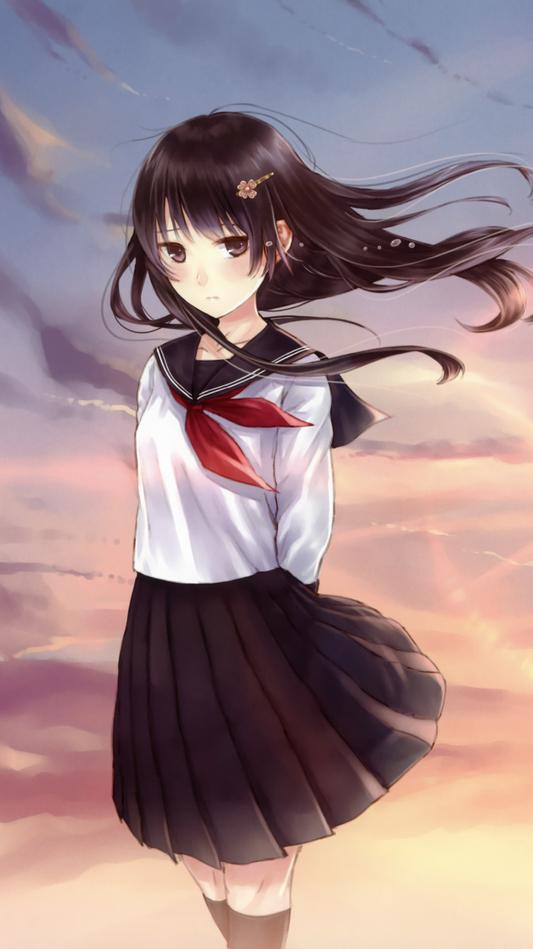 Black Haired Female Anime Character. Wallpaper in 750x1334 Resolution