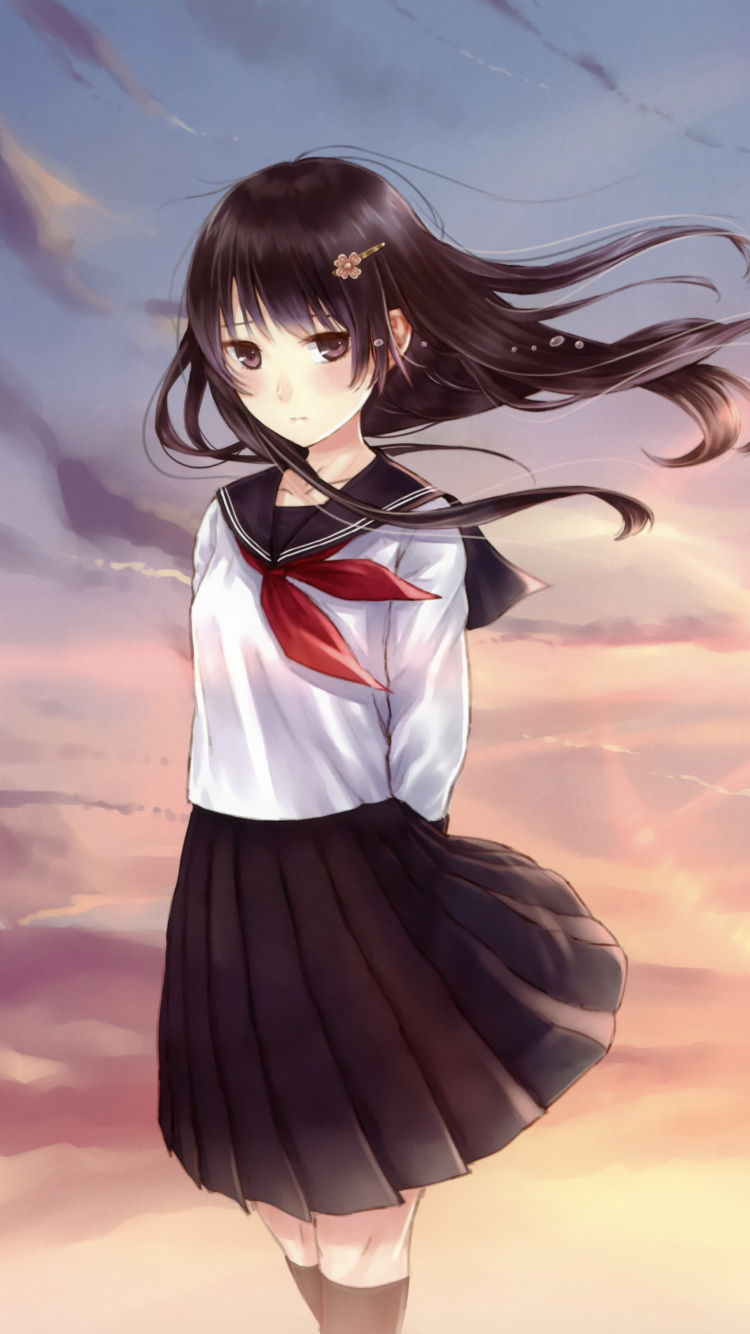 长长的头发, 棕色的头发, 手势, 天空, 艺术 壁纸 750x1334 允许