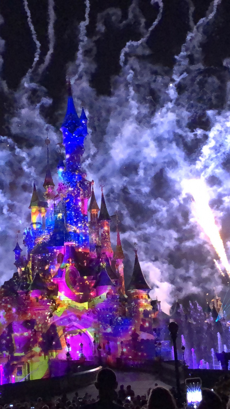 Disneyland, Artifice, Événement, Nuit, Purple. Wallpaper in 750x1334 Resolution