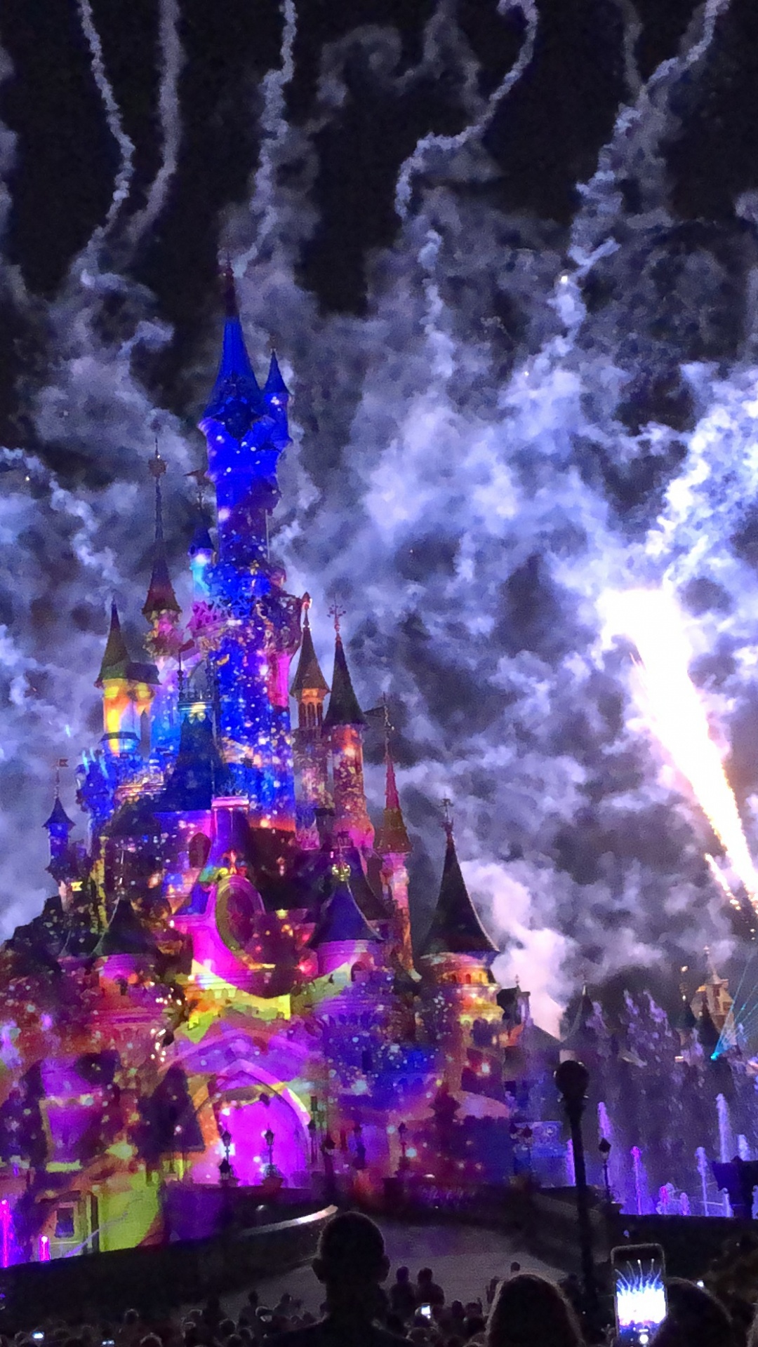 Disneyland, Fireworks, Event, Night, Purple. Wallpaper in 1080x1920 Resolution