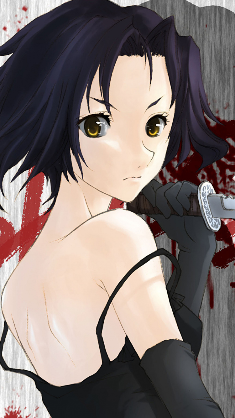 Schwarzhaarige Frau im Schwarzen Kleid Anime-Charakter. Wallpaper in 750x1334 Resolution