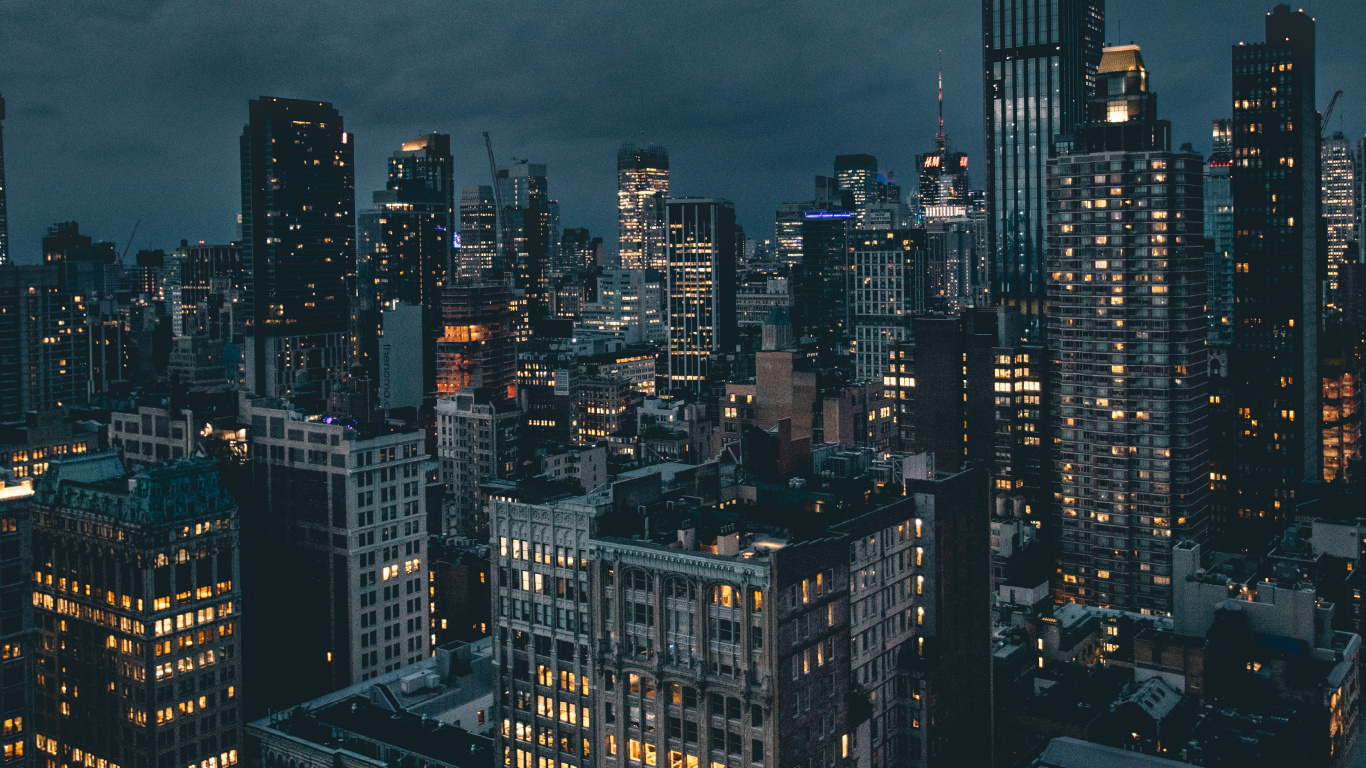 New Yorker Nachthimmel, Empire State Building, Nacht, Gebäude, Skyline. Wallpaper in 1366x768 Resolution