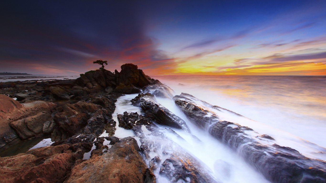 Coast, Sea, Shore, Beach, Cloud. Wallpaper in 1366x768 Resolution