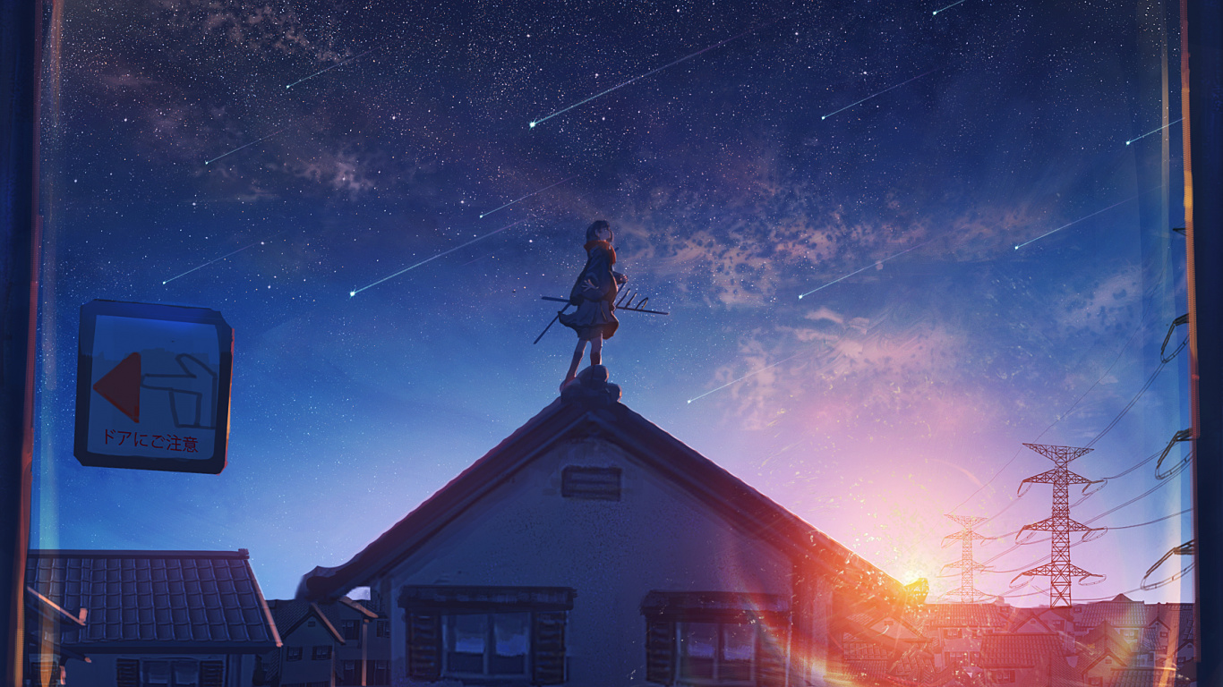 Man in Black Jacket Standing on Black Concrete Statue Under Blue Sky During Night Time. Wallpaper in 1366x768 Resolution