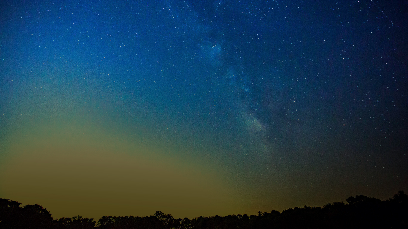 Silhouette Von Bäumen Unter Blauem Himmel Während Der Nacht. Wallpaper in 1366x768 Resolution