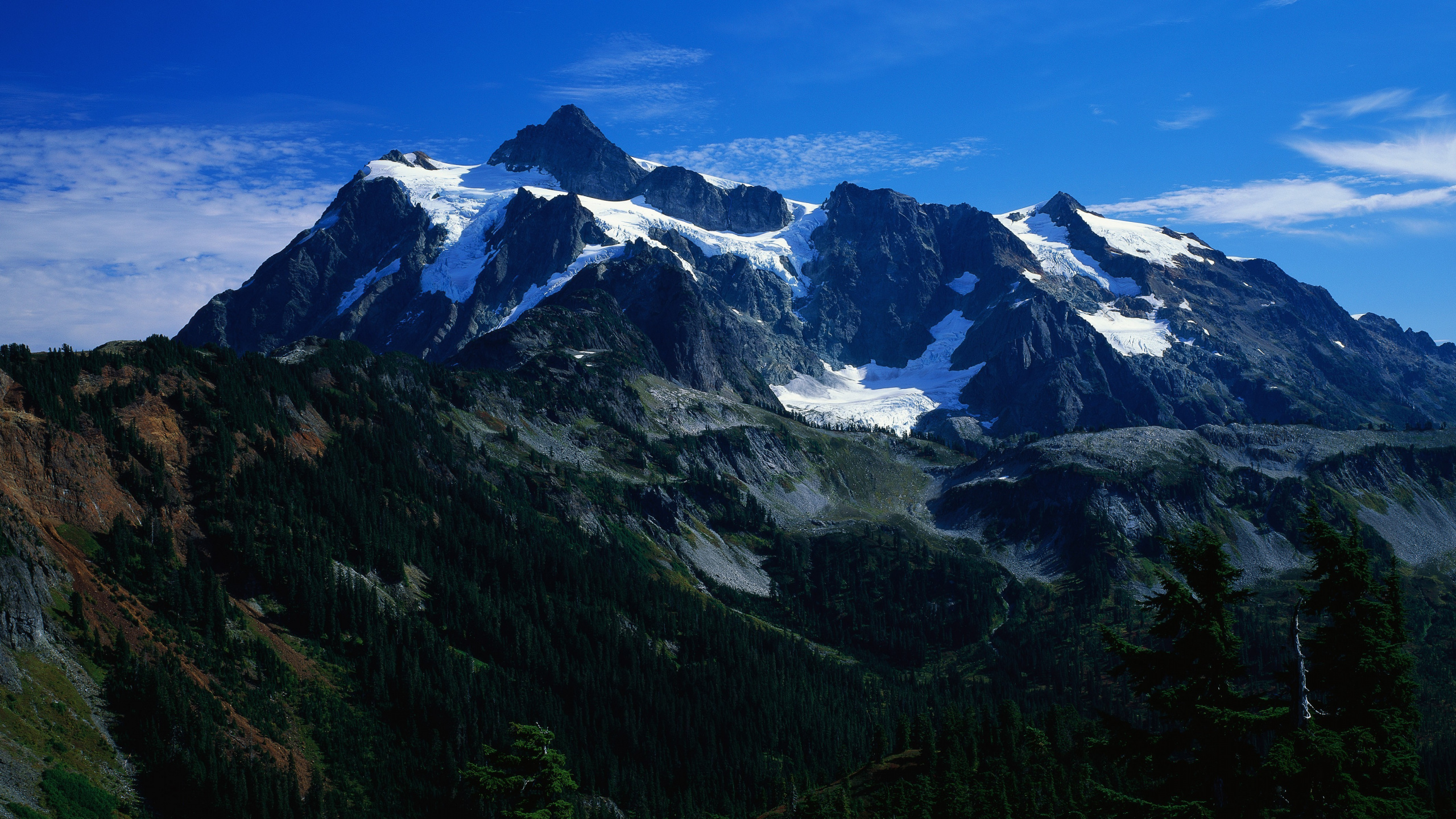 Grüne Bäume Und Schneebedeckte Berge Unter Blauem Himmel Tagsüber. Wallpaper in 2560x1440 Resolution