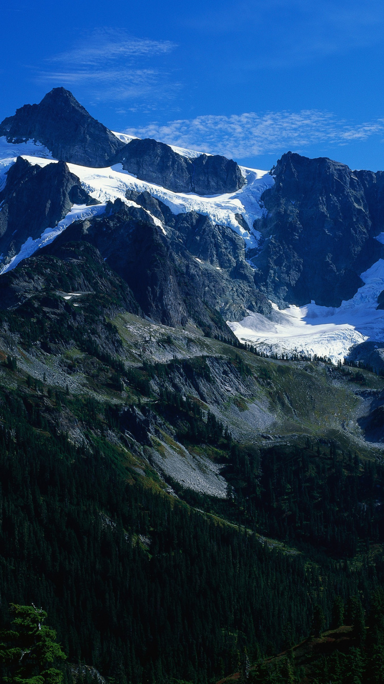 Grüne Bäume Und Schneebedeckte Berge Unter Blauem Himmel Tagsüber. Wallpaper in 750x1334 Resolution