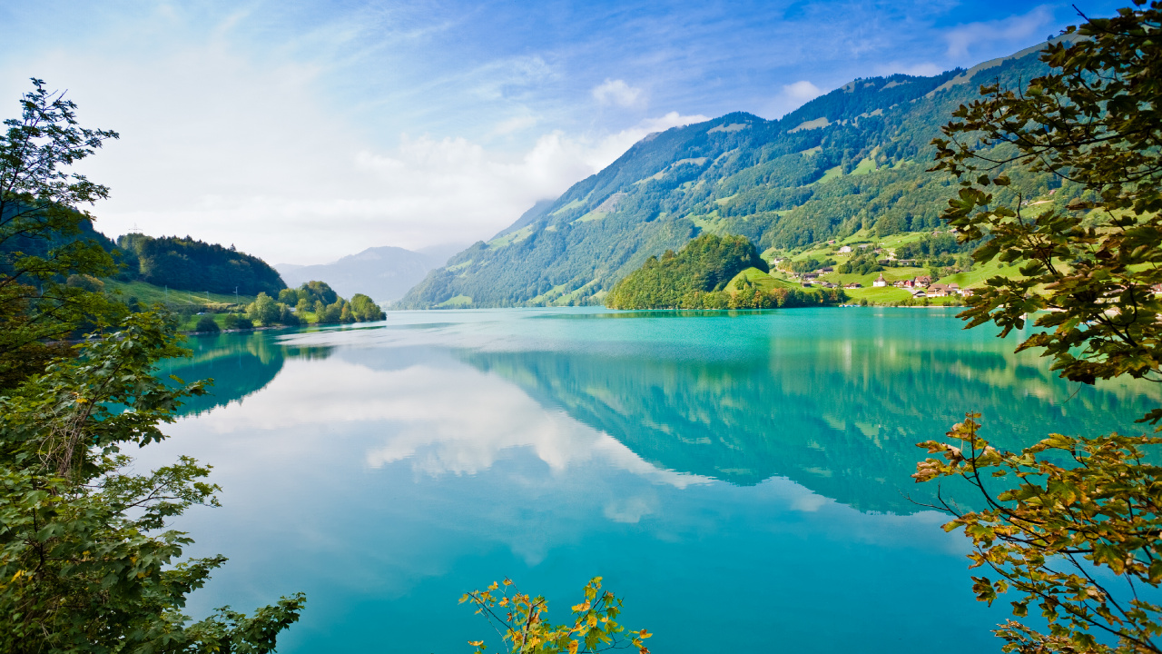 Green Trees Near Lake Under Blue Sky During Daytime. Wallpaper in 1280x720 Resolution