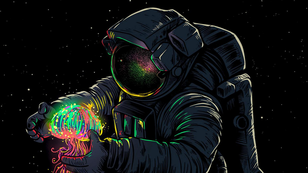 Astronaut, Amoled, OLED, Apples, Darkness. Wallpaper in 1280x720 Resolution