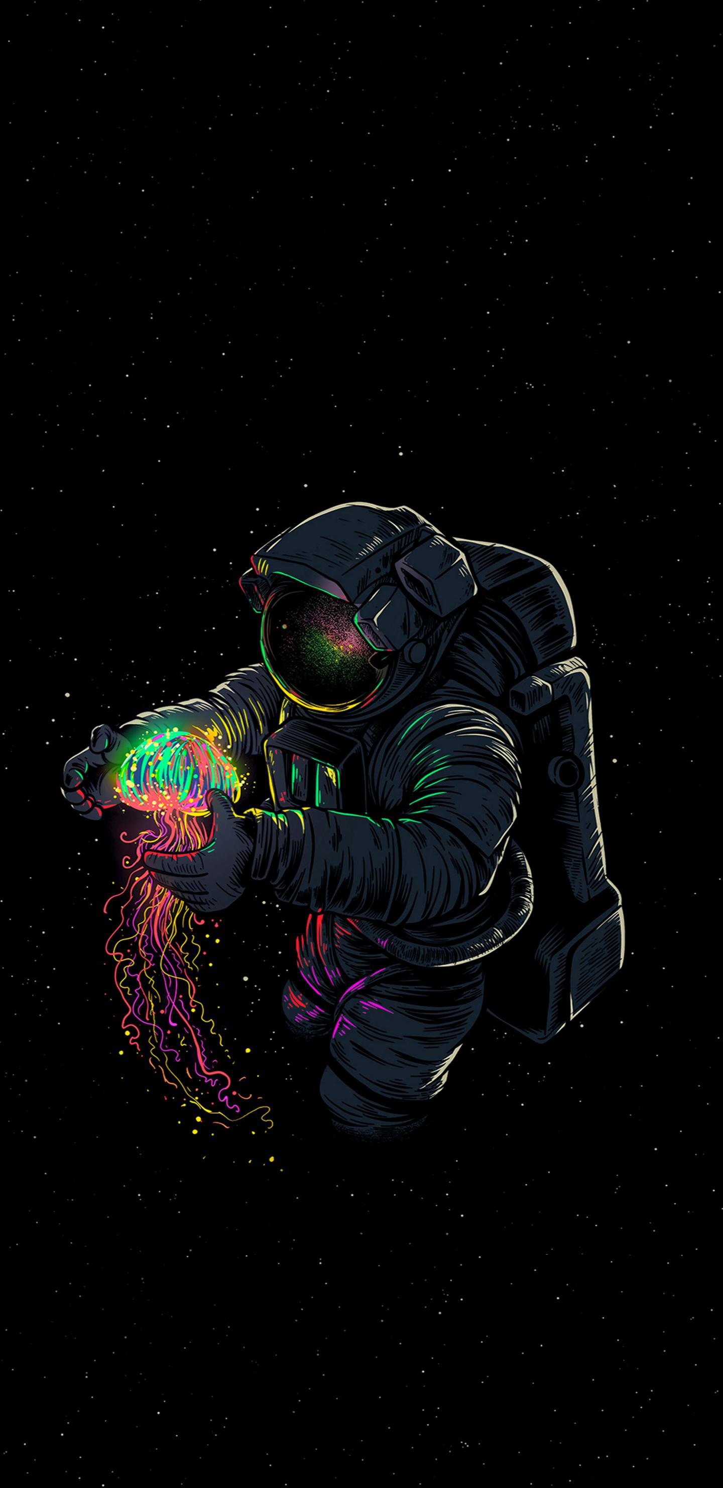Astronauta, Amoled, OLED, Manzana, Espacio. Wallpaper in 1440x2960 Resolution