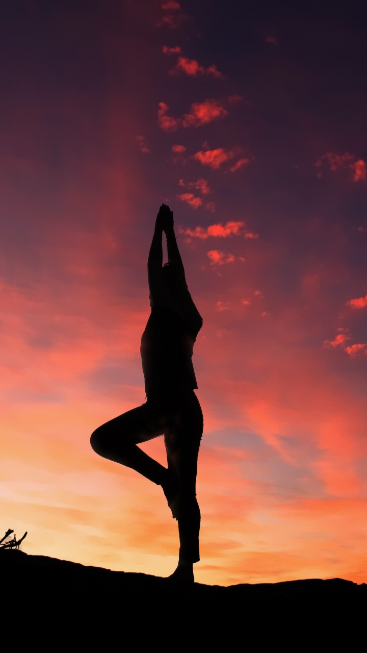 Silhouette de Femme Debout Sur un Rocher Pendant le Coucher du Soleil. Wallpaper in 720x1280 Resolution