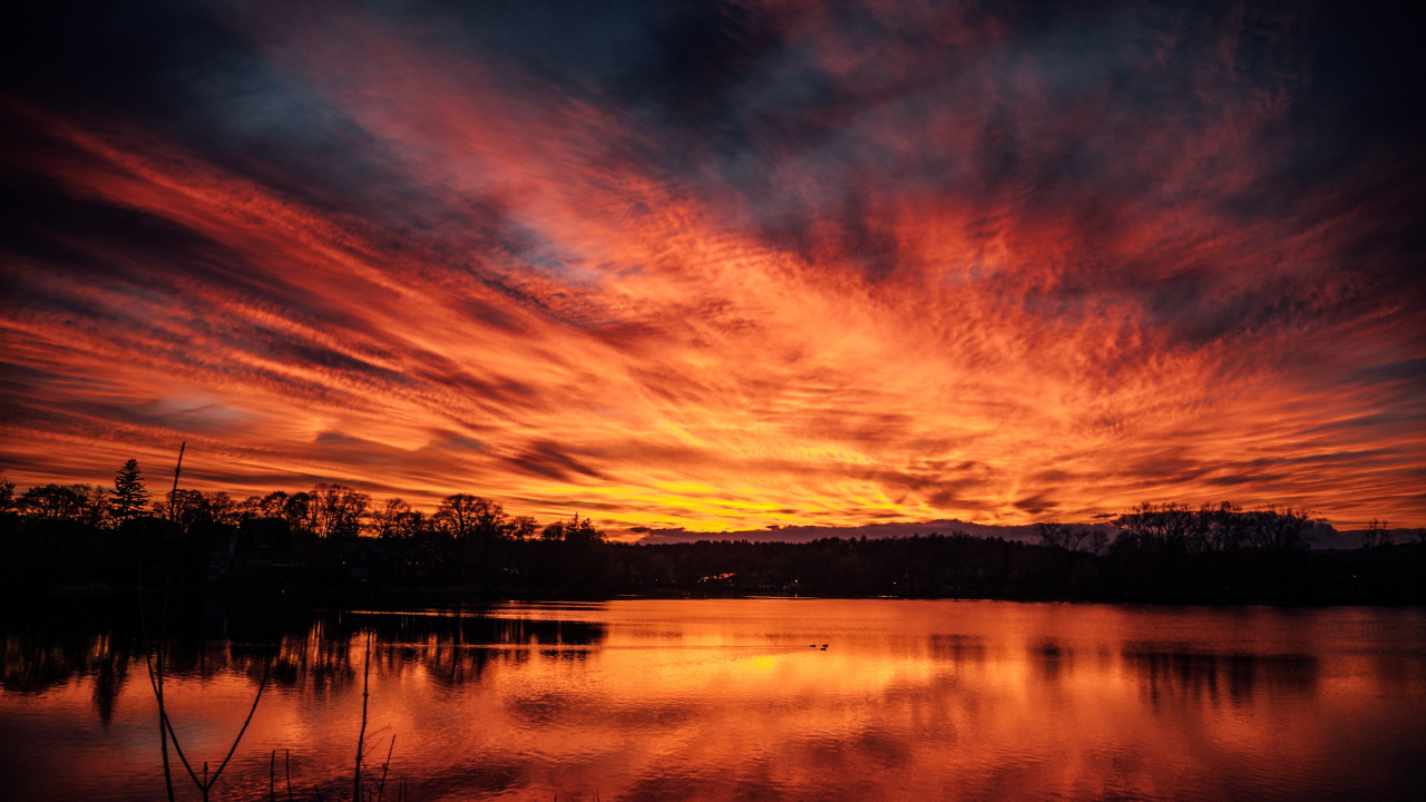 Sunset, Afterglow, Nature, Reflection, Natural Landscape. Wallpaper in 1280x720 Resolution