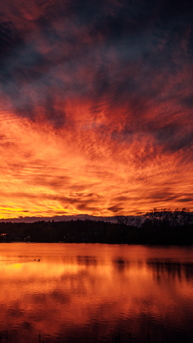 Sunset, Afterglow, Nature, Reflection, Natural Landscape. Wallpaper in 750x1334 Resolution