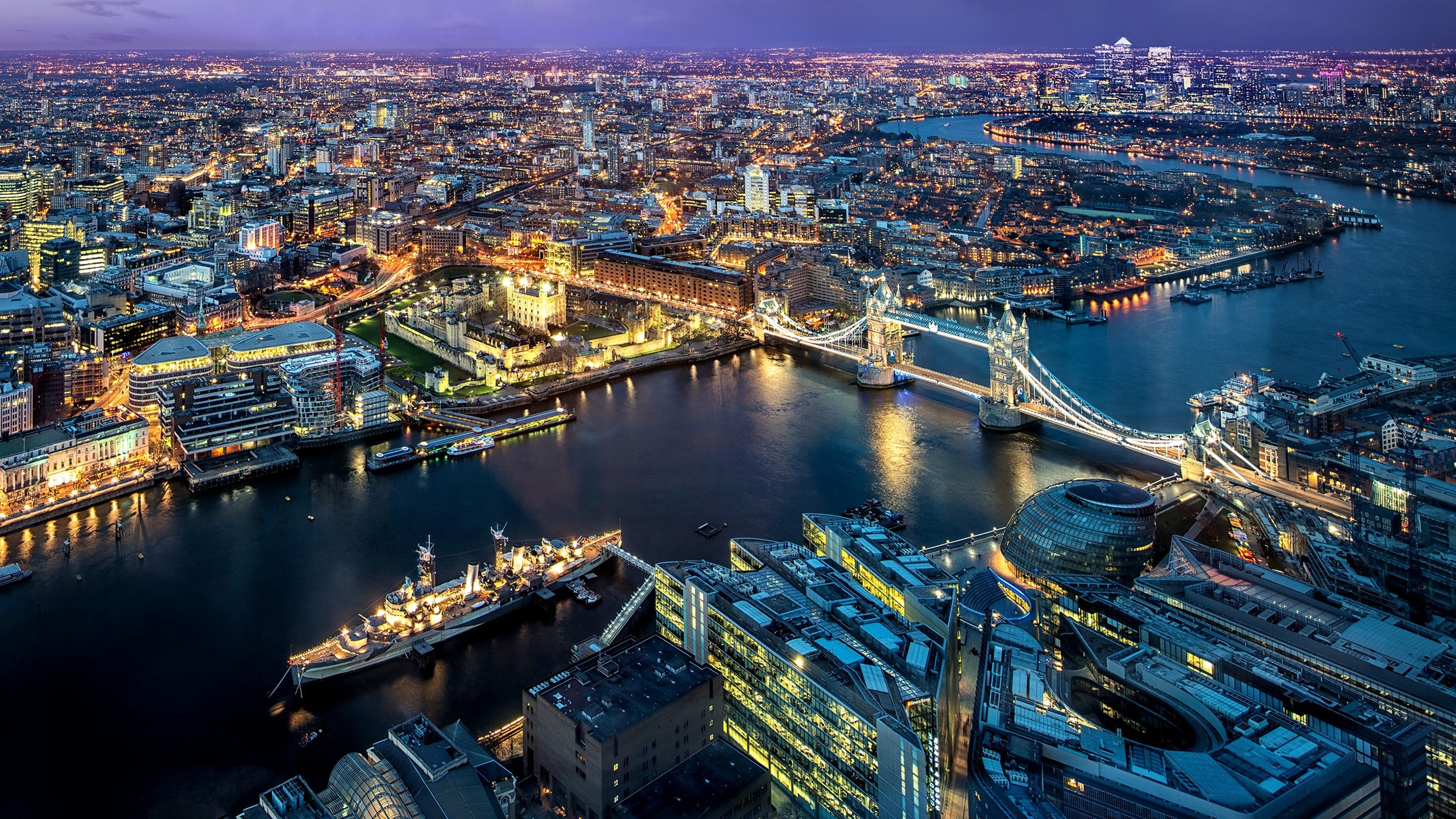 Aerial View of City Buildings During Night Time. Wallpaper in 2560x1440 Resolution