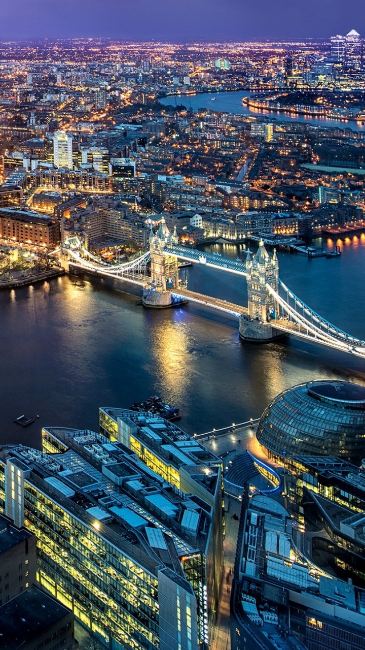 Aerial View of City Buildings During Night Time. Wallpaper in 720x1280 Resolution