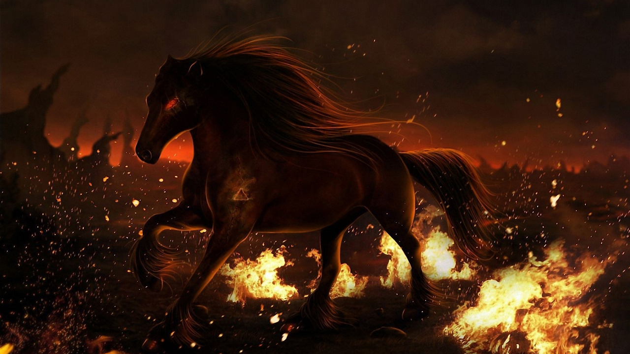 Cheval Brun Sur la Peinture de Sable Brun. Wallpaper in 1280x720 Resolution