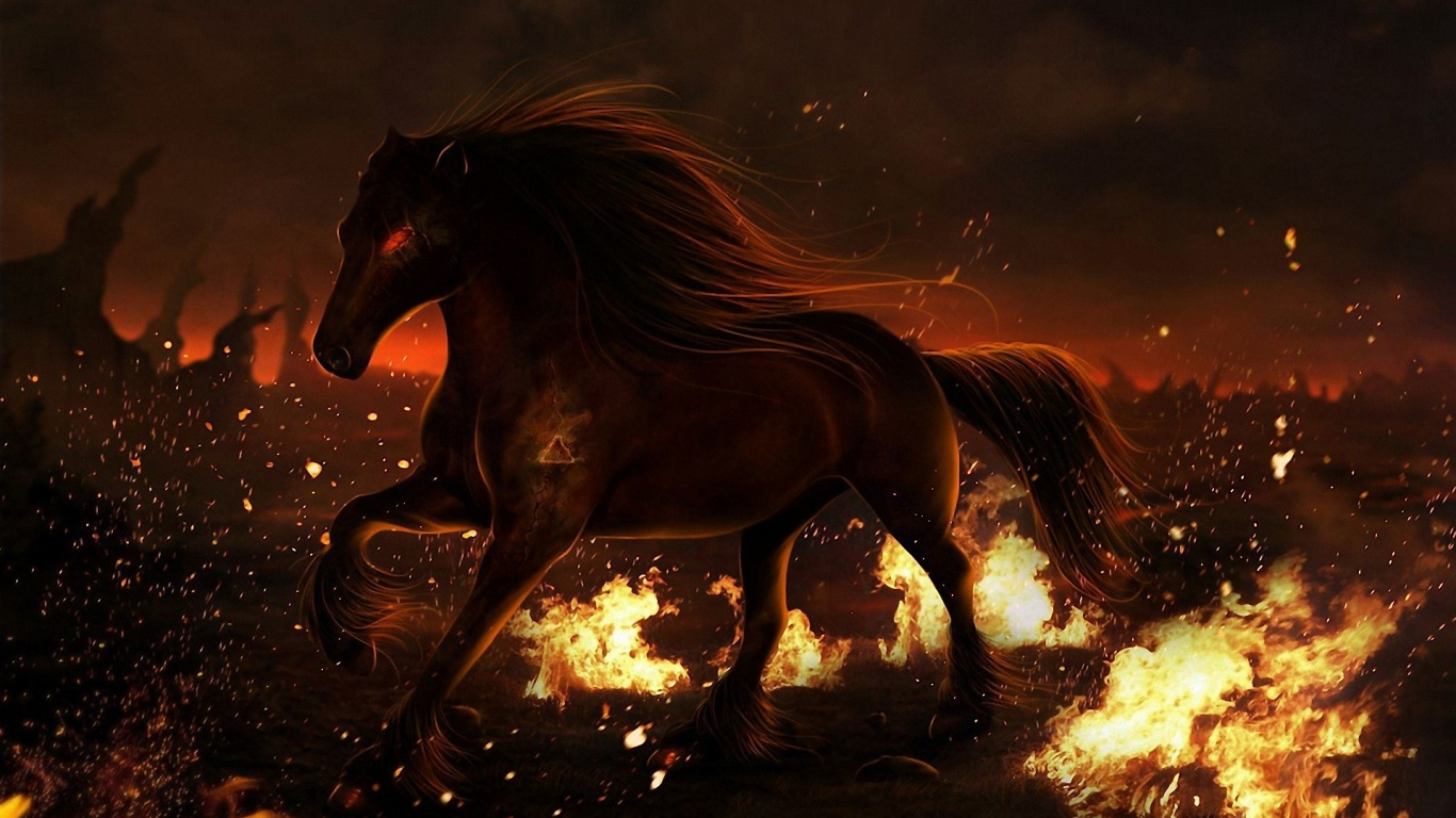 Cheval Brun Sur la Peinture de Sable Brun. Wallpaper in 1366x768 Resolution