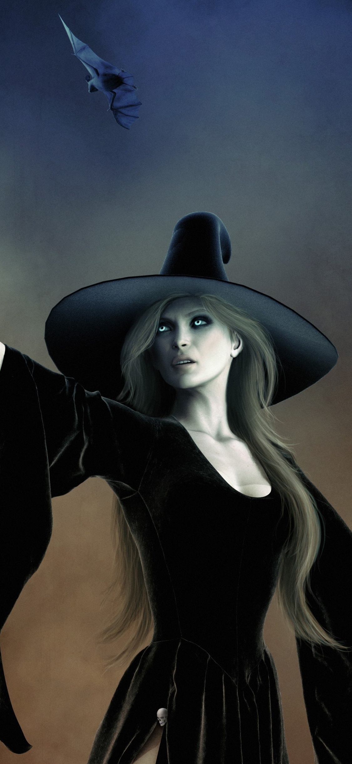 Mujer Con Sombrero Negro y Vestido Negro de Manga Larga. Wallpaper in 1125x2436 Resolution