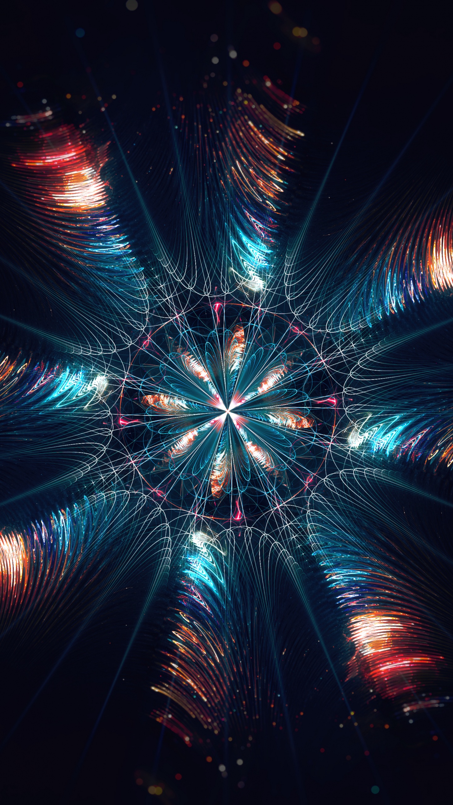 分形, 烟花, 光, 午夜, 艺术 壁纸 1440x2560 允许