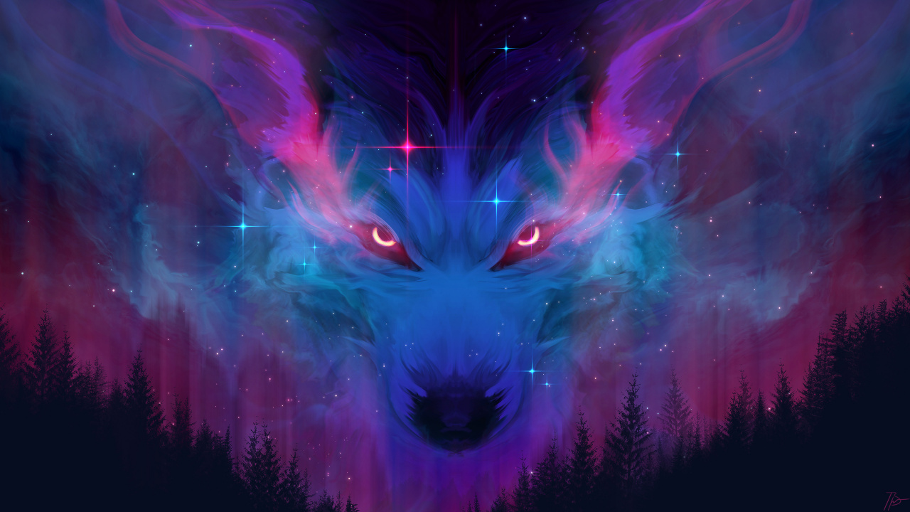Kosmischer Wolf, Wolf, Red Wolf, Black Wolf, Purpur. Wallpaper in 1280x720 Resolution
