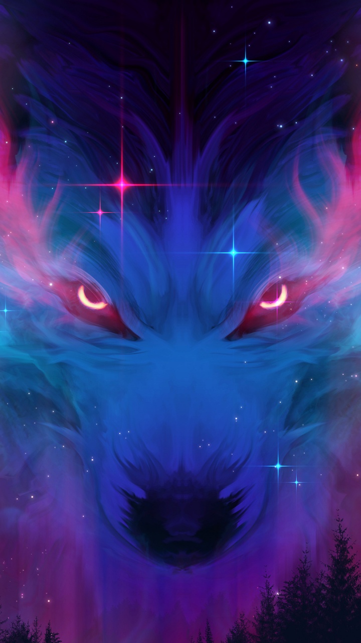 狼, 红色狼, 黑色狼, 紫色的, 艺术 壁纸 720x1280 允许