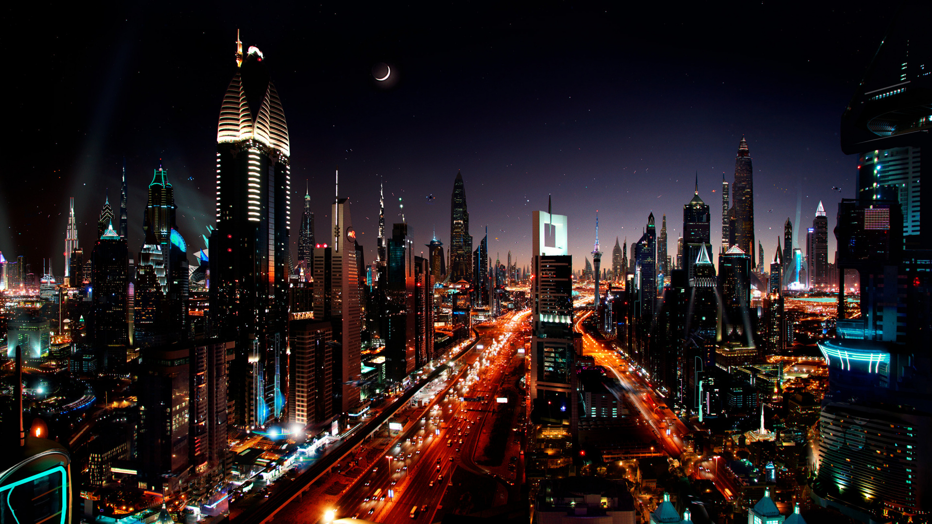 City Buildings During Night Time. Wallpaper in 1920x1080 Resolution