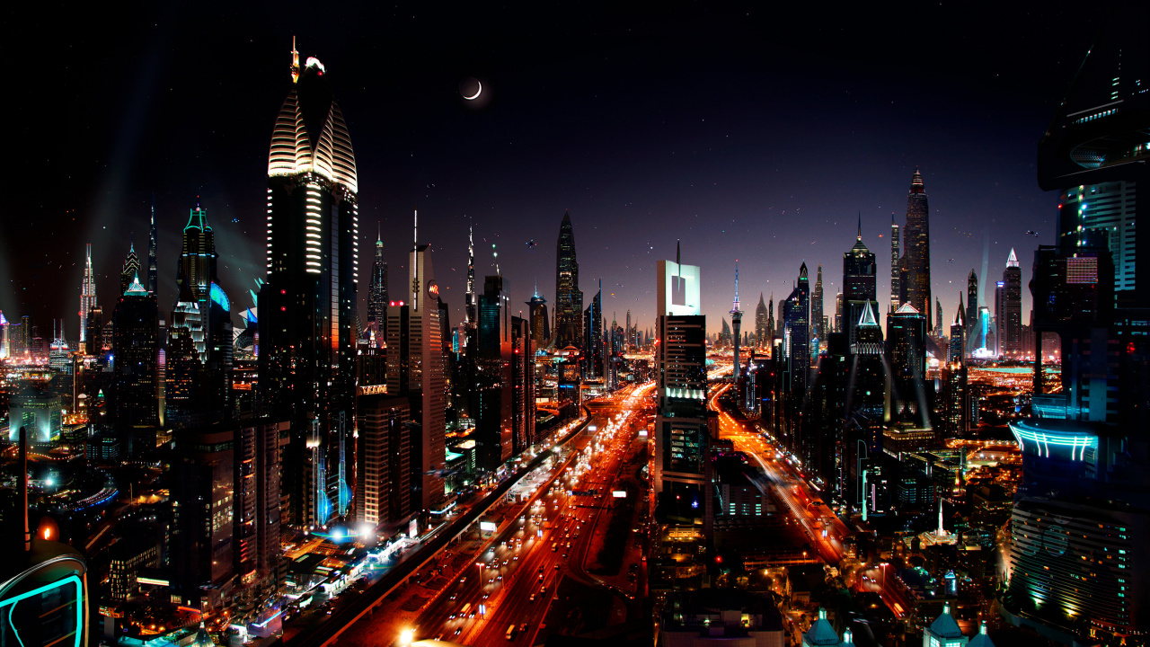 Edificios de la Ciudad Durante la Noche.. Wallpaper in 1280x720 Resolution