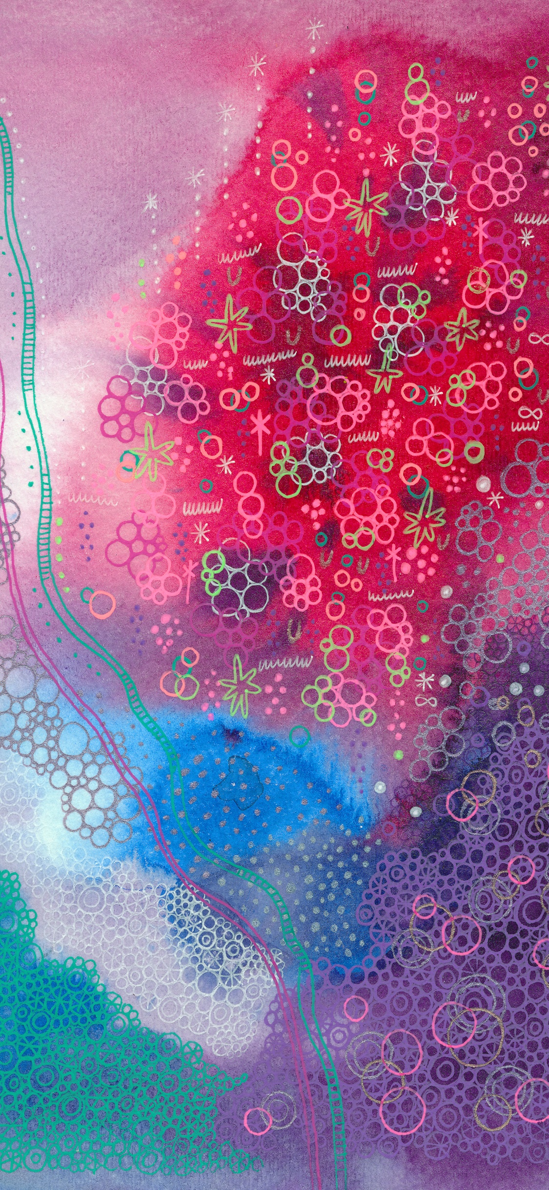 Rosa Und Blaue Abstrakte Malerei. Wallpaper in 1125x2436 Resolution