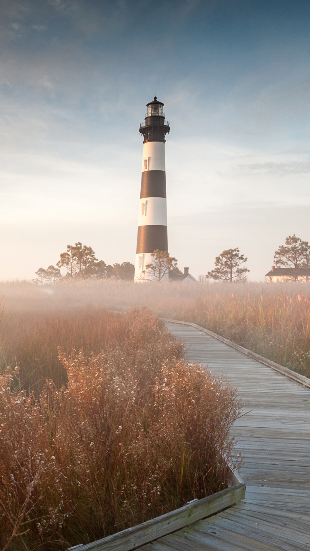 White and Black Lighthouse Near Brown Trees Under White Clouds During Daytime. Wallpaper in 1080x1920 Resolution