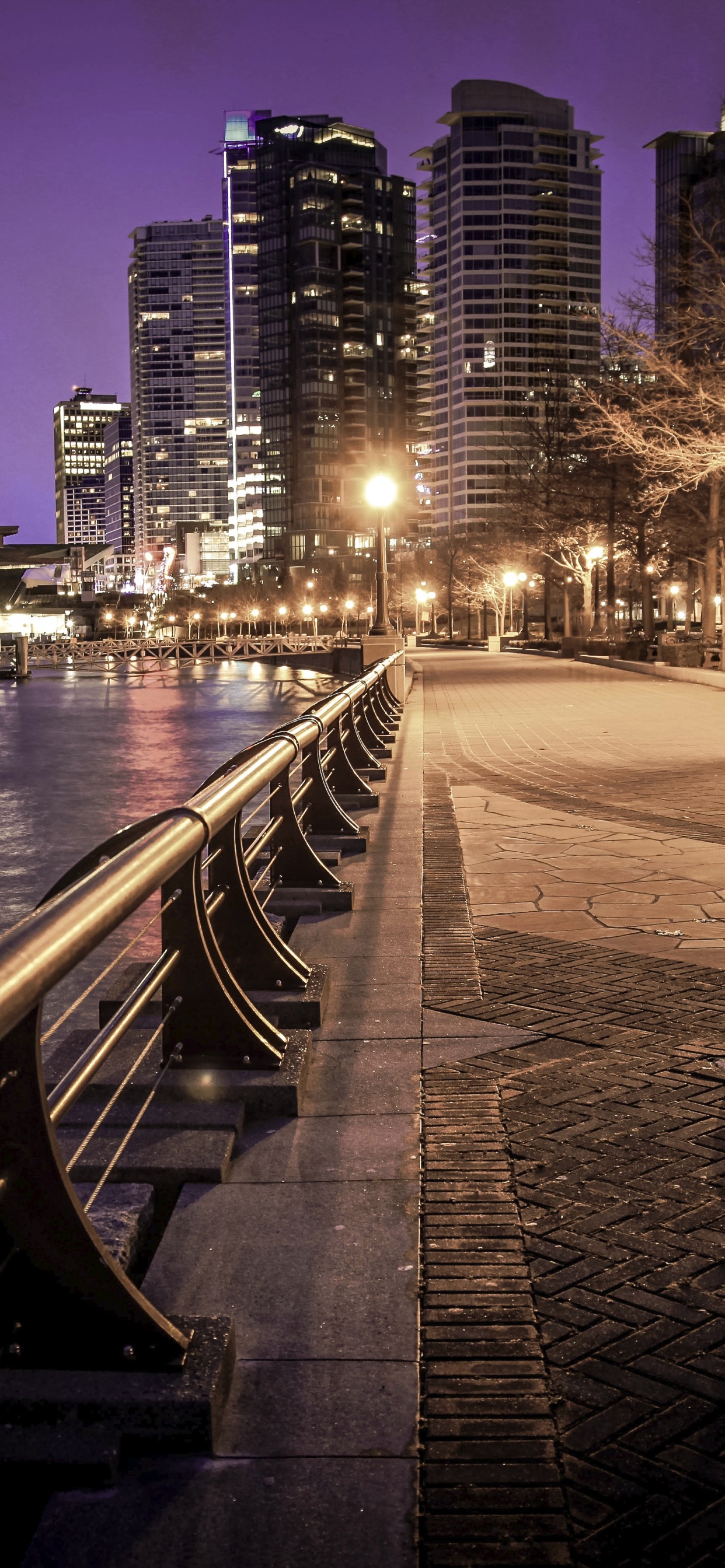 Gray Concrete Bridge Near City Buildings During Night Time. Wallpaper in 1242x2688 Resolution