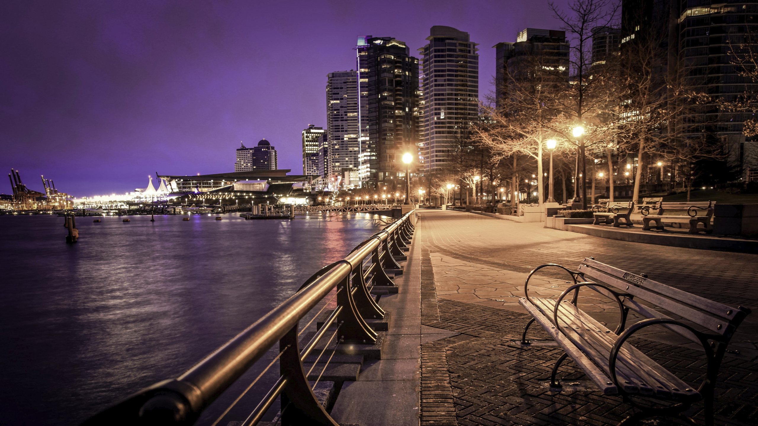 Gray Concrete Bridge Near City Buildings During Night Time. Wallpaper in 2560x1440 Resolution