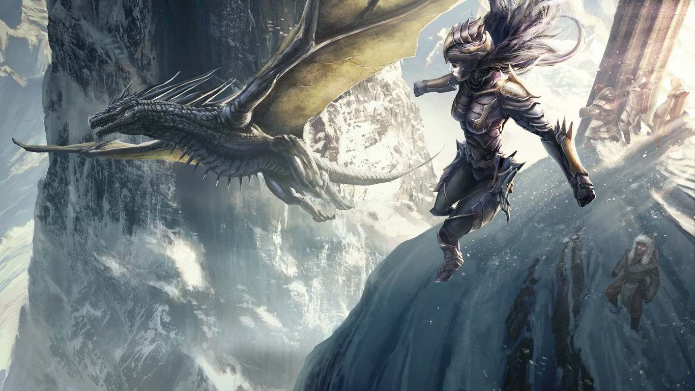 Man in Black and Brown Suit Riding on Black Dragon. Wallpaper in 1366x768 Resolution